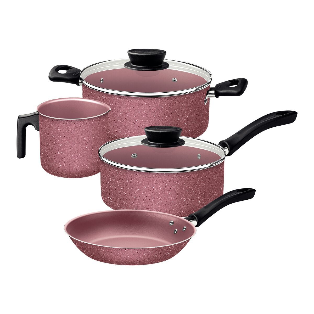 Jogo de Panelas Tramontina Linz em Aluminio com Revestimento Interno e Externo em Antiaderente Starflon Max Rosa 04 Peças