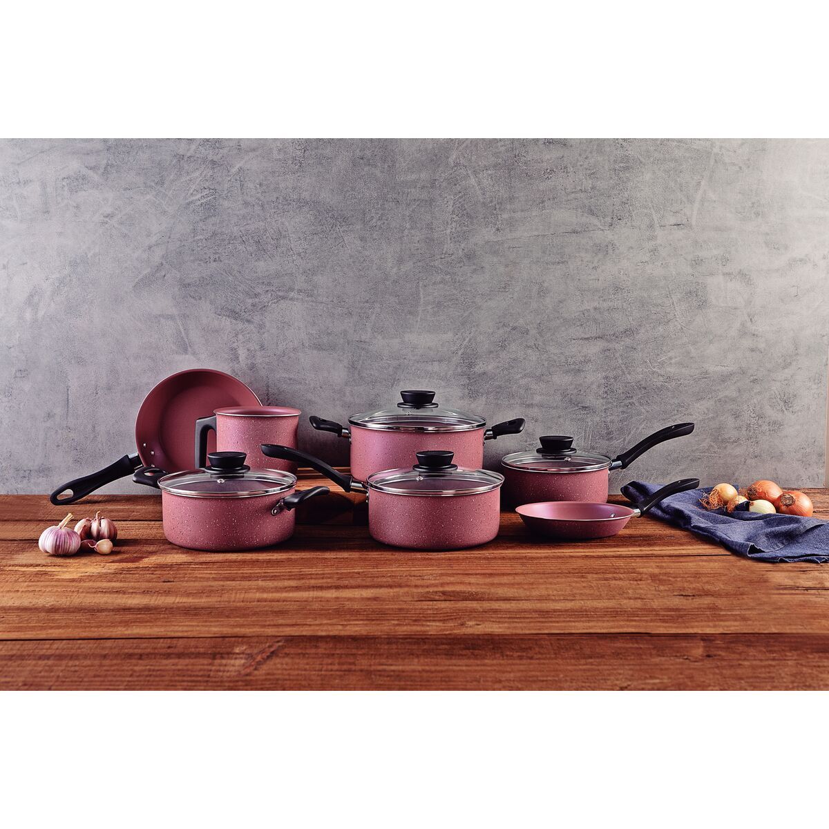 Jogo de Panelas Tramontina Linz em Alumínio com Revestimento Interno e Externo em Antiaderente Starflon Max Rosa 07 Peças