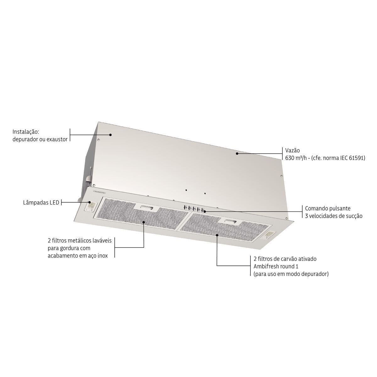 Coifa de Embutir Tramontina Incasso Retangular em Aço Inox 75 cm 220 V