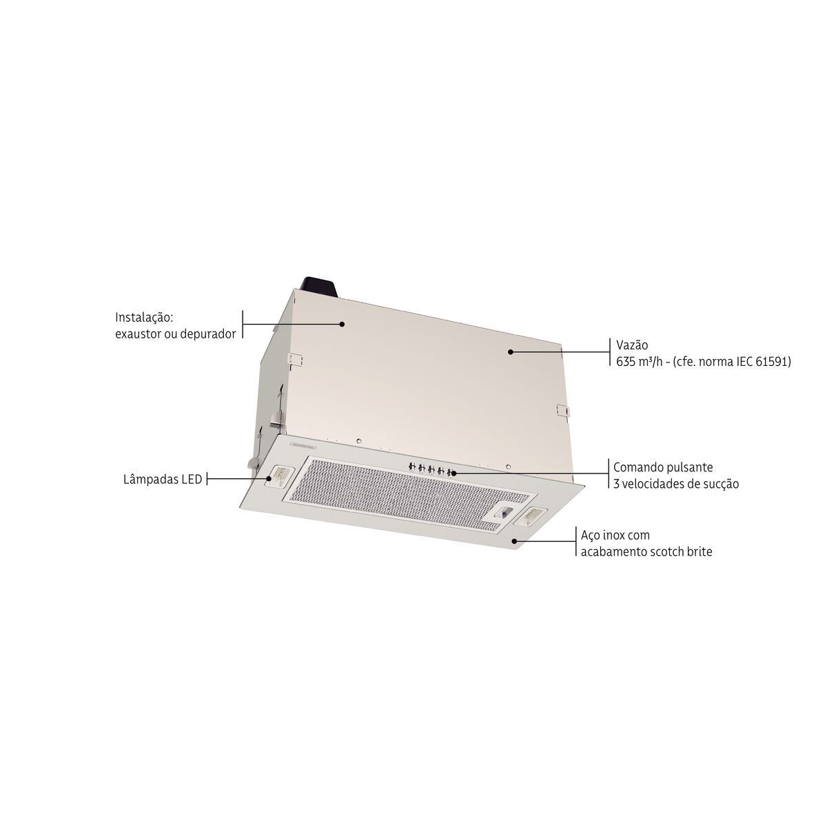 Coifa de Embutir Tramontina Incasso 51 em Aço Inox com Acabamento Acetinado 51 cm 220 V