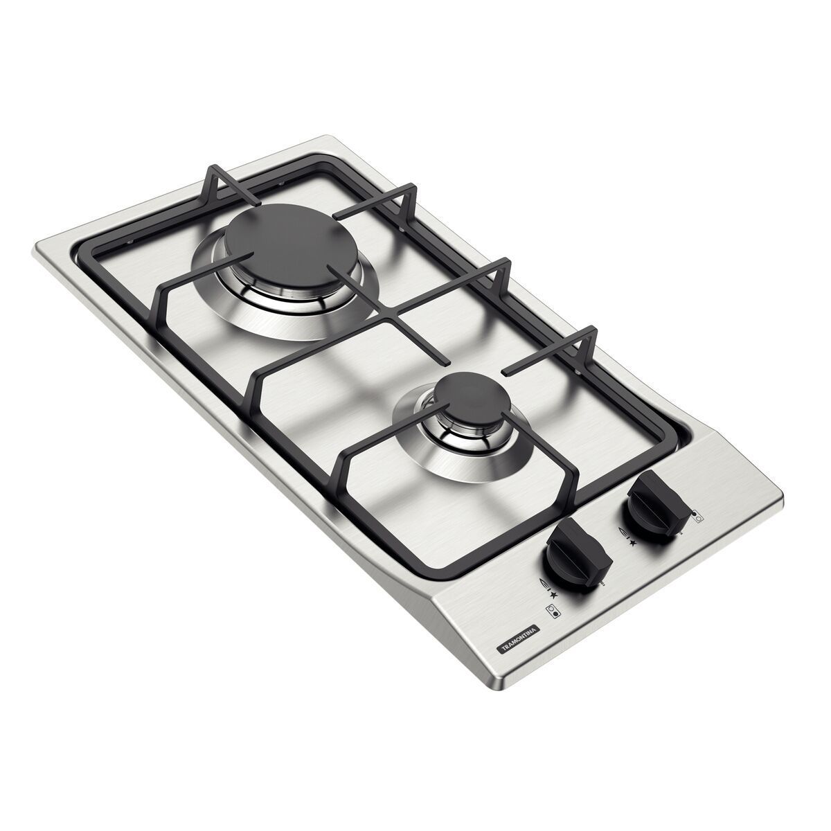 Cooktop a Gás Tramontina Dominó FF 2GX 30 em Aço Inox com Trempes em Ferro Fundido e Acendimento superautomático 2 Queimadores