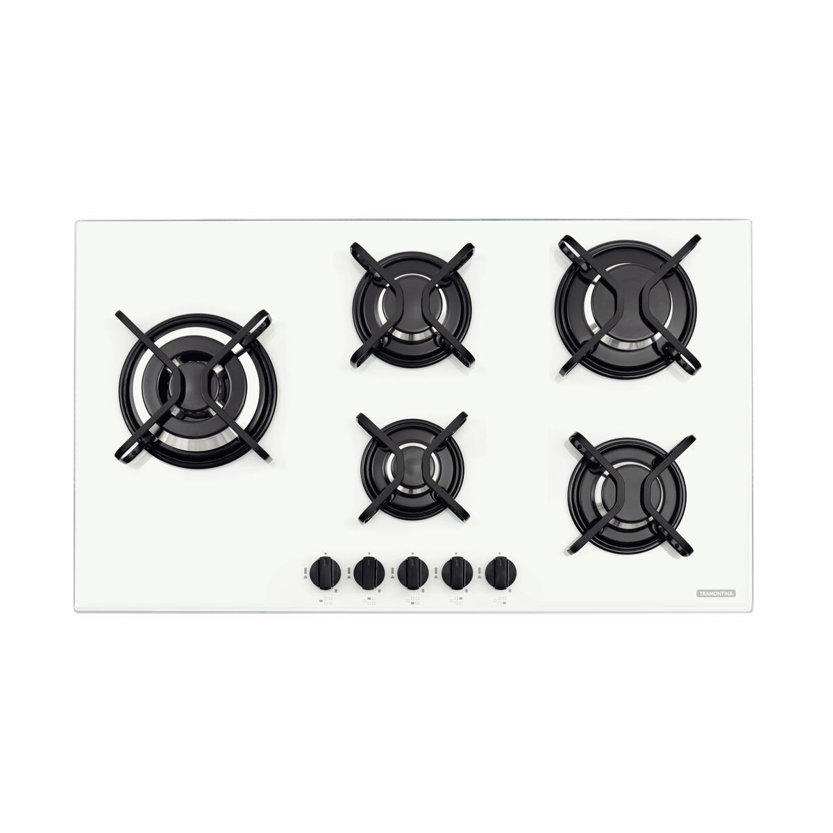 Cooktop a Gás Tramontina Penta Side Plus em Vidro Temperado Branco com Trempes em Aço Carbono e Acendimento superautomático e 5 Queimadores
