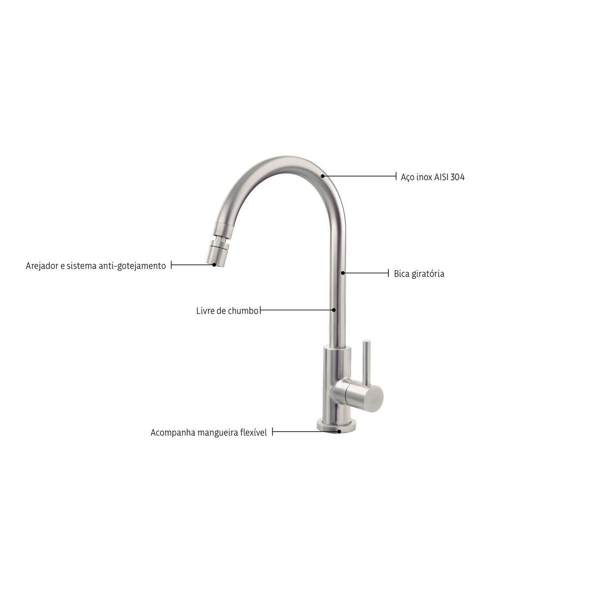 Torneira de Bancada Tramontina Arko em Aço Inox com sistema anti-gotejamento