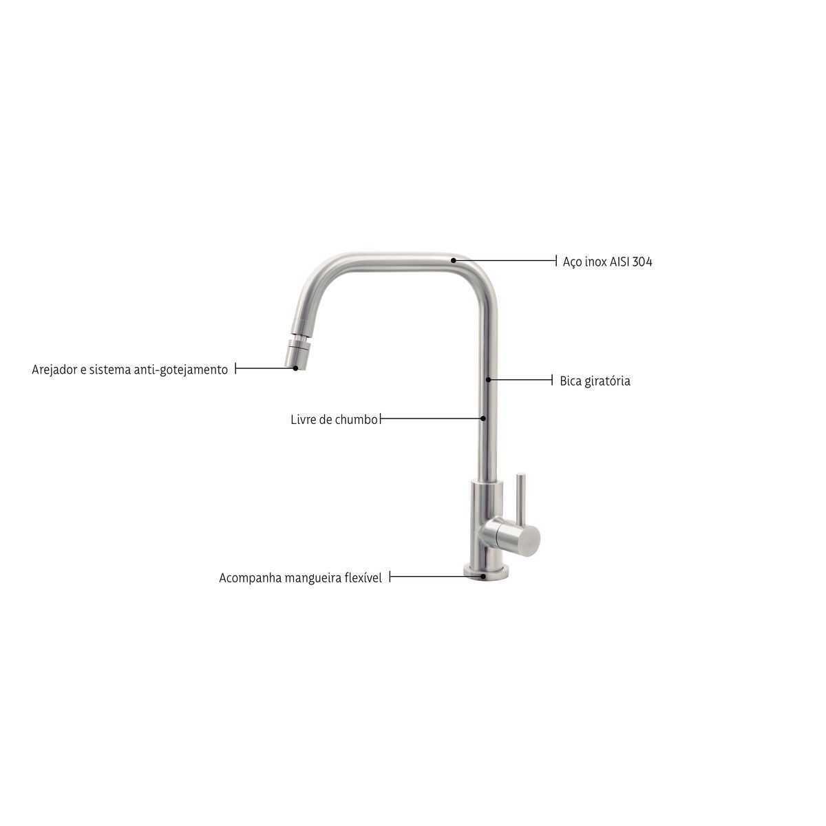 Torneira de Bancada Tramontina Angolare em Aço Inox com sistema anti-gotejamento
