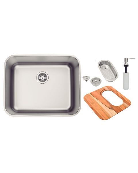 Cuba Tramontina Dora 50 em Aço Inox com Tábua de Madeira Cesto Coador e Dosador de Sabão
