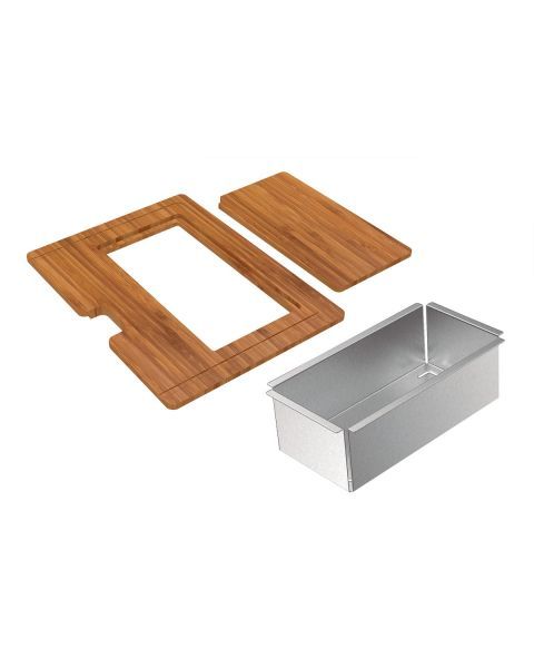 Kit para Cubas Quadrum Tramontina Design Collection com Tábua em Madeira 42x40 cm com Tábua Auxiliar e Cesto Coador em Aço Inox