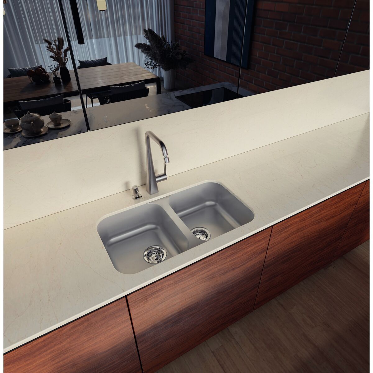 Cuba de embutir Tramontina Isis 2C 34 BL em Aço Inox Escovado 77x45 cm