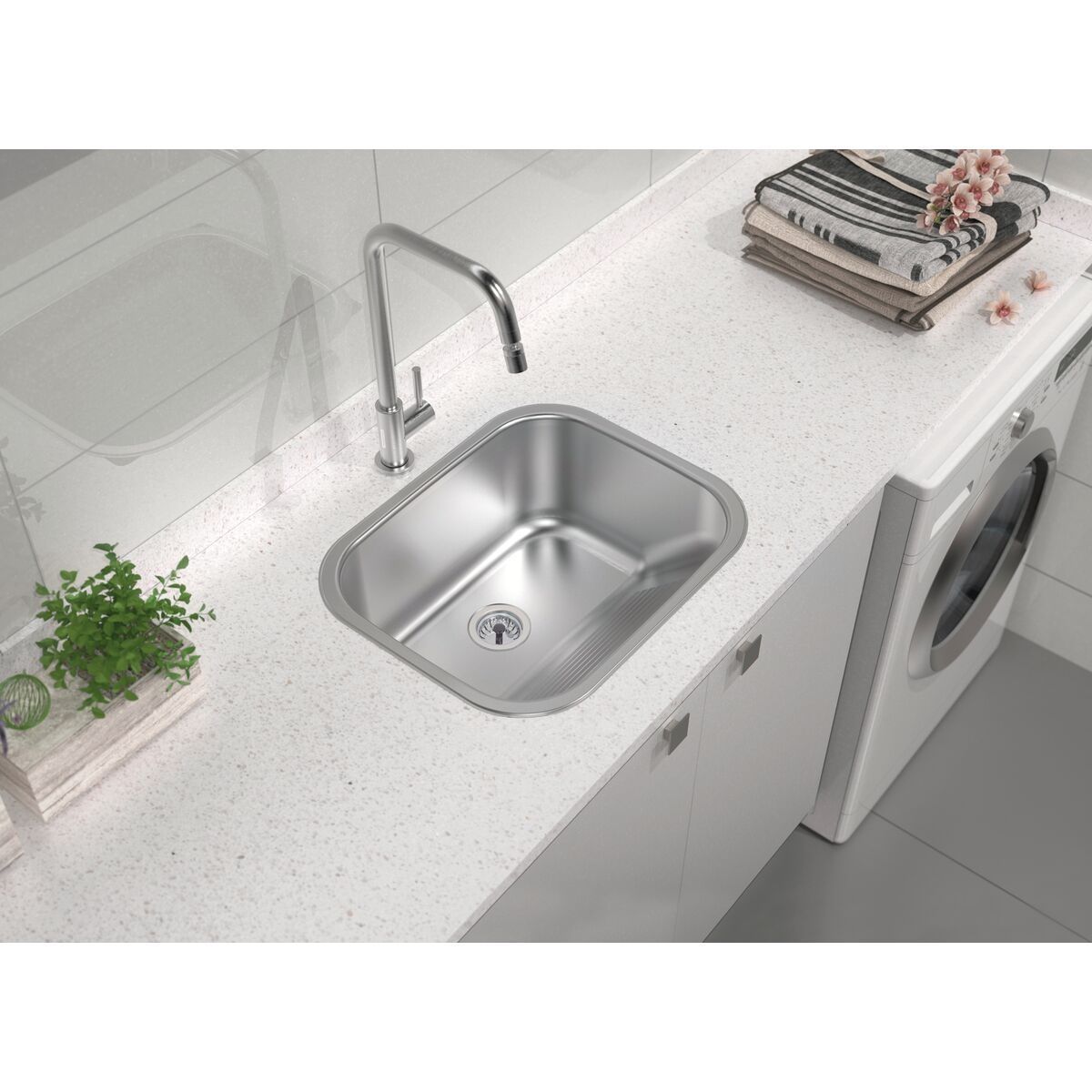 Tanque de Encaixe Tramontina Hera 34 L em Aço Inox Escovado 50x40 cm