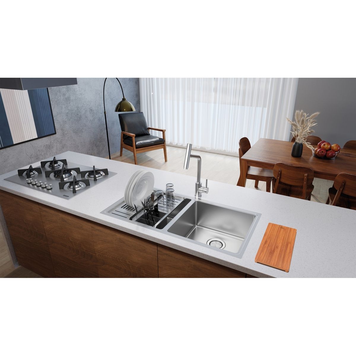 Kit de acessórios em aço inox para cubas Quadrum Design Collection