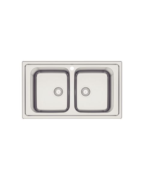 Cuba de Sobrepor Tramontina Marea Deep 2C 34 em Aço Inox com Acabamento Escovado 86 x 50 cm com Válvula e Furo para Torneira