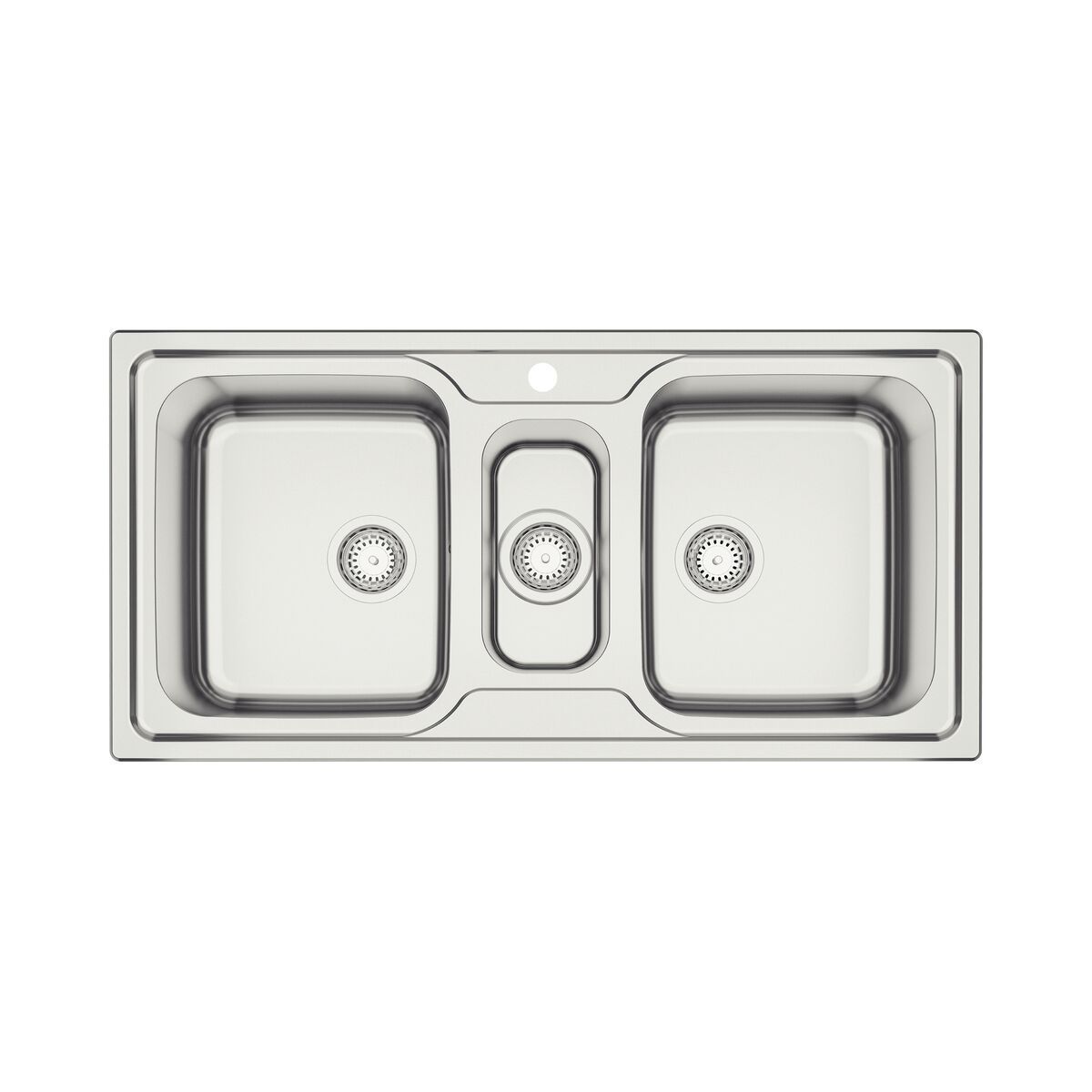 Cuba de Sobrepor Tramontina Marea Deep 2 Cubas e Auxiliar em Aço Inox com Acabamento Escovado 100 x 50 cm com Válvula e Furo para Torneira