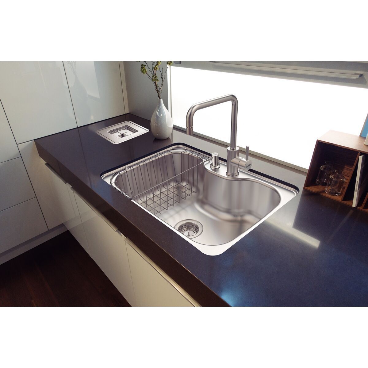 Cuba Tramontina Morgana 60 FX Undermount em Aço Inox Escovado com Válvula, Dosador de Sabão e Cesto aramado