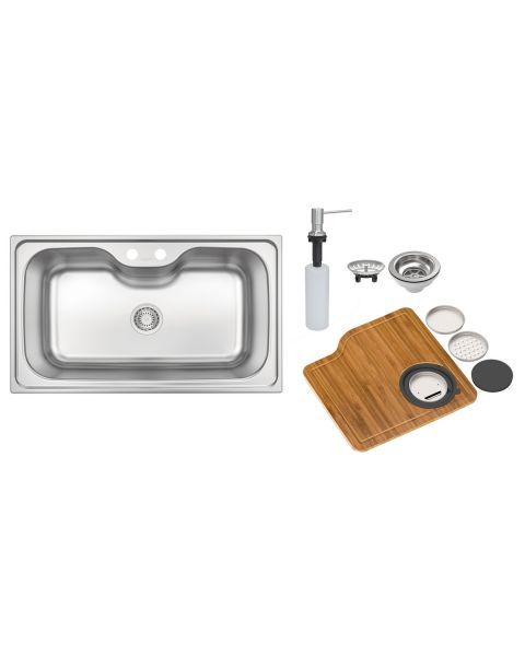 Cuba de Sobrepor Tramontina Morgana 60 FX em Aço Inox com Dosador de sabão Tábua e Bowl Ralador