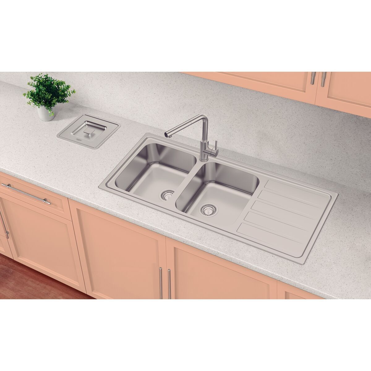 Cuba de Sobrepor Tramontina Marea Deep 2C 34 Plus em Aço Inox com Acabamento Escovado 116 x 50 cm com Válvula e Furo para Torneira