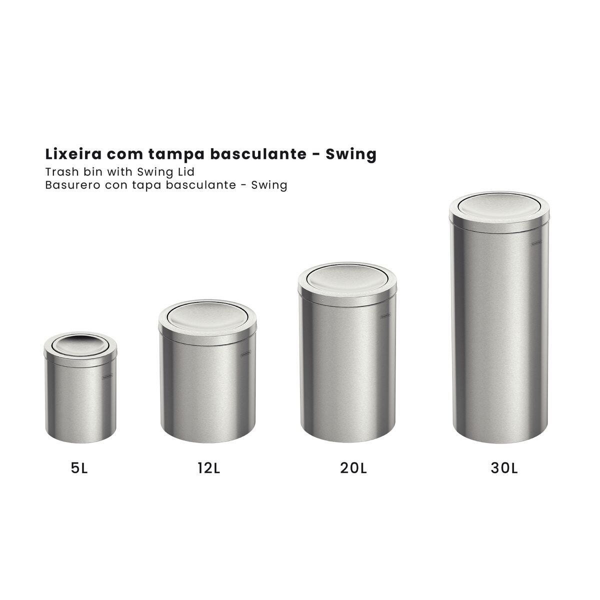 Lixeira Inox Tramontina Swing com Acabamento Acetinado e Tampa Basculante 12 L