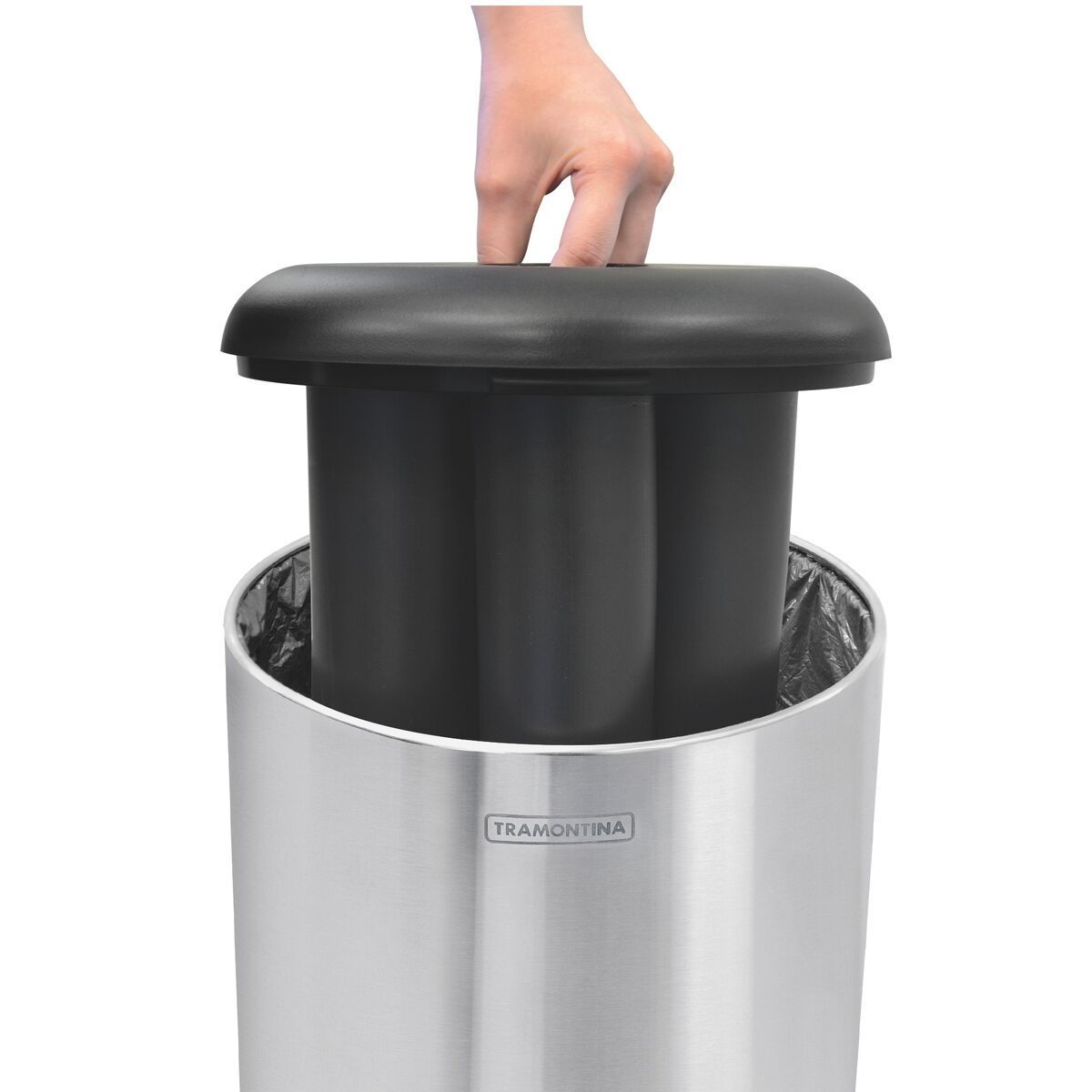 Lixeira Inox Tramontina Perugia com Acabamento Acetinado Base e Aro em Polipropileno 31 L