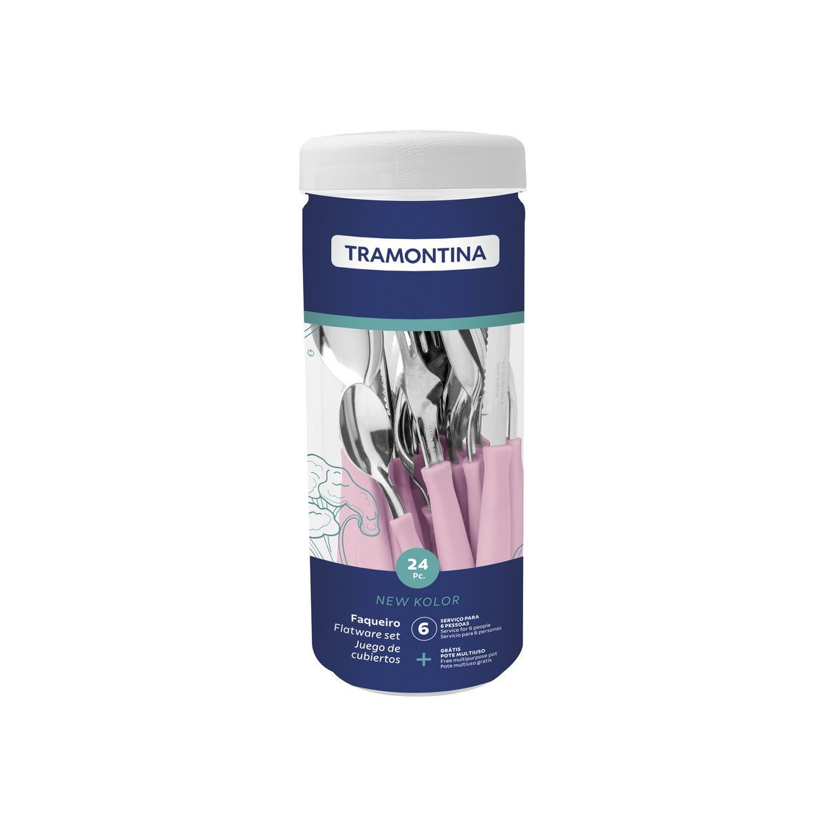 Faqueiro Tramontina New Kolor com L&acirc;minas em A&ccedil;o Inox e Cabos de Polipropileno Rosa 24 Pe&ccedil;as