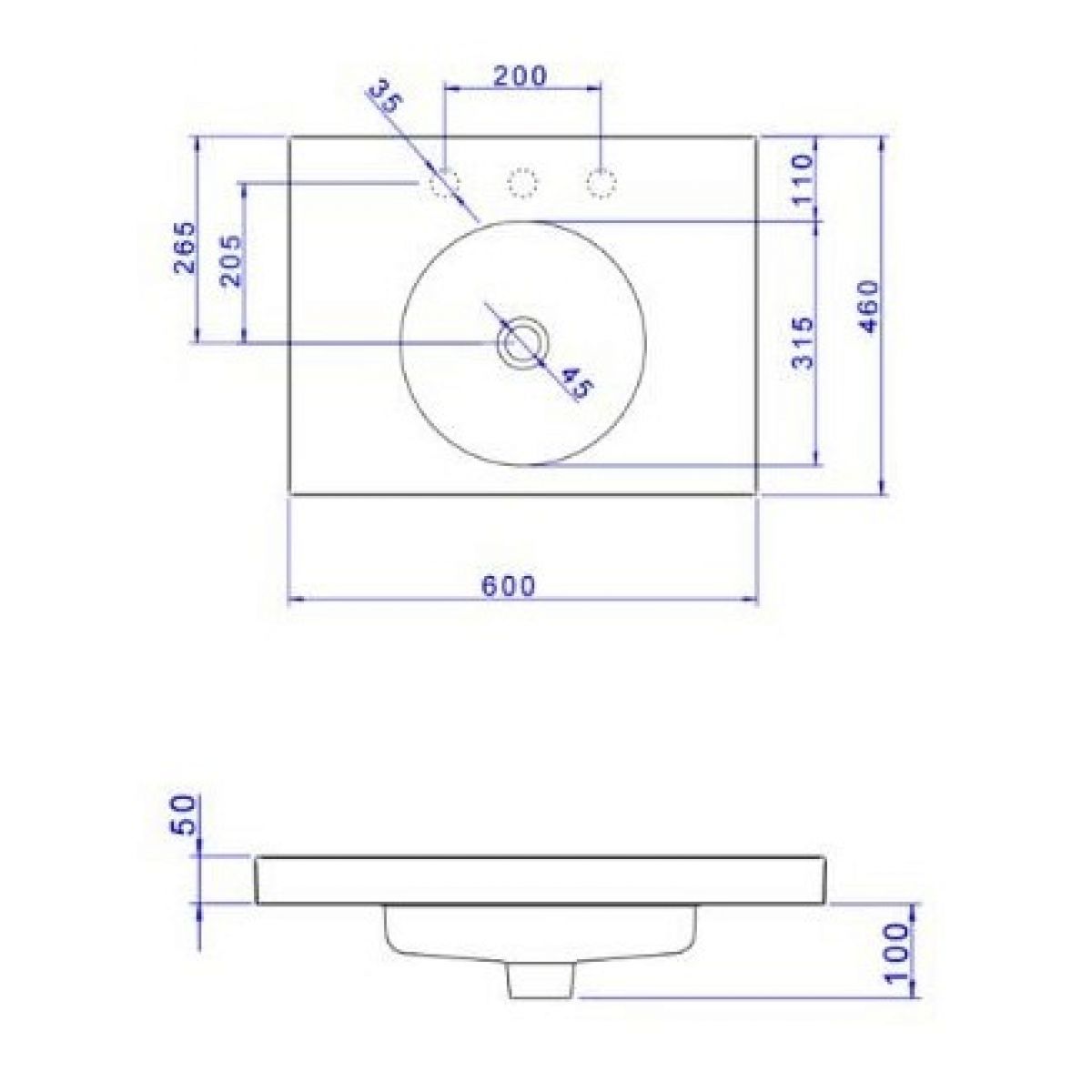 Cuba de Sobrepor Retangular com Bojo (Branco)