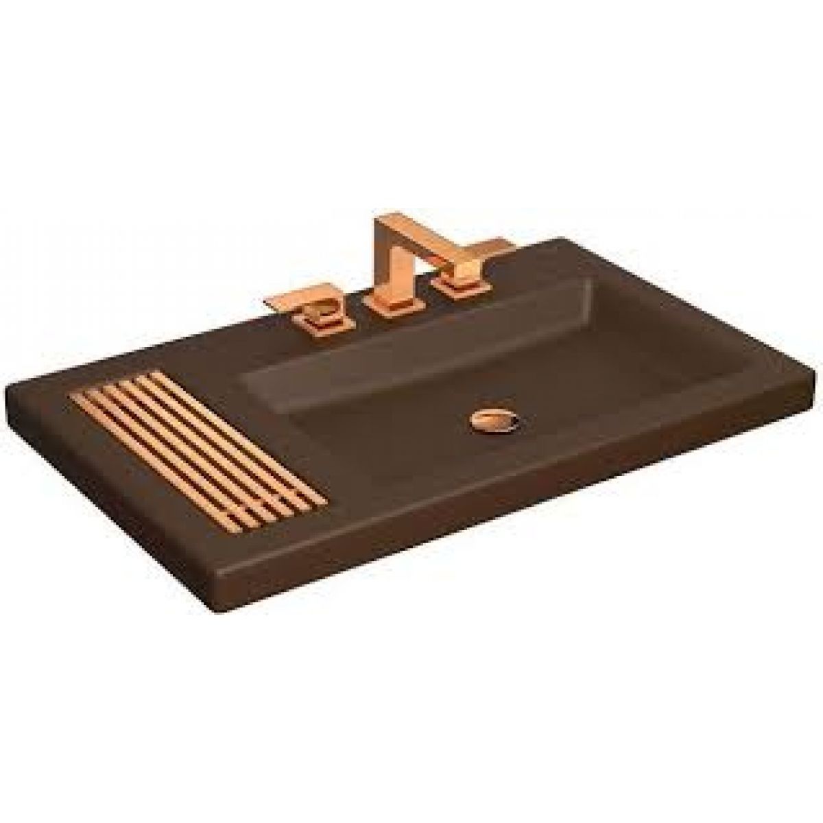 Cuba De Sobrepor Retangular Com Grelha Marrom Fosco