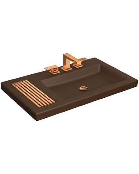 Cuba De Sobrepor Retangular Com Grelha Marrom Fosco