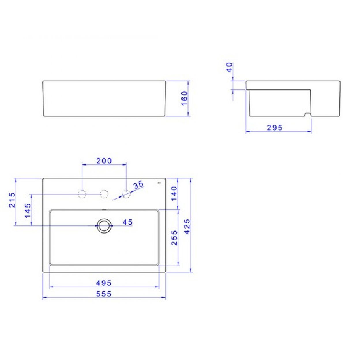 Cuba de Semi-Encaixe Retangular com Mesa 55x42cm