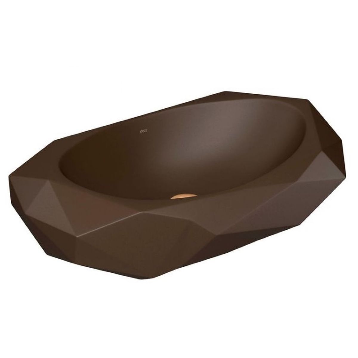 Cuba de Apoio Lavat&oacute;rio Oval Facetada 55,5X34,5cm Marrom Fosco