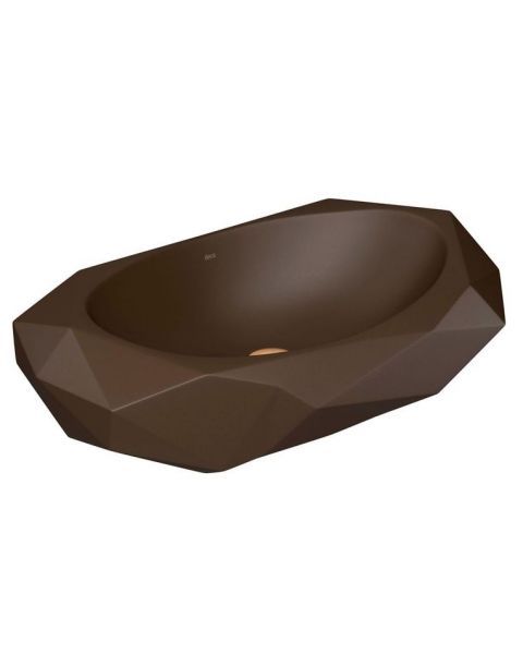 Cuba de Apoio Lavat&oacute;rio Oval Facetada 55,5X34,5cm Marrom Fosco