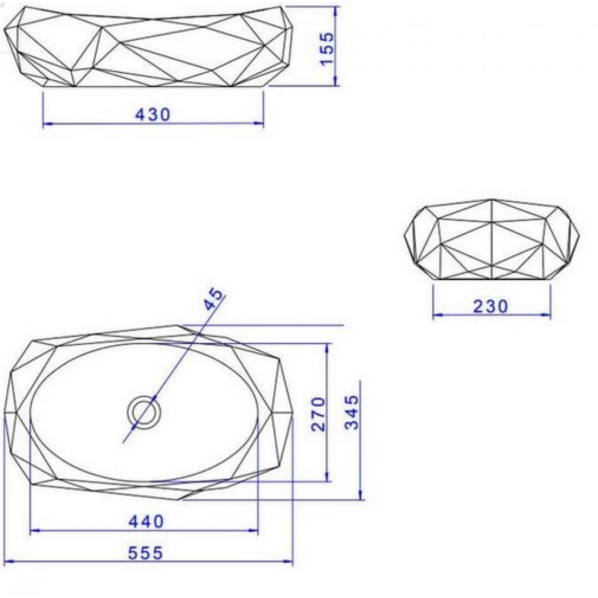 Cuba de Apoio Lavat&oacute;rio Oval Facetada 55,5X34,5cm Marrom Fosco