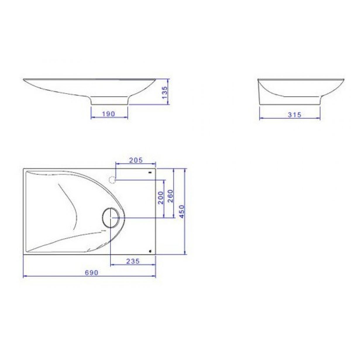 Cuba Retangular de Apoio 69cm Stone
