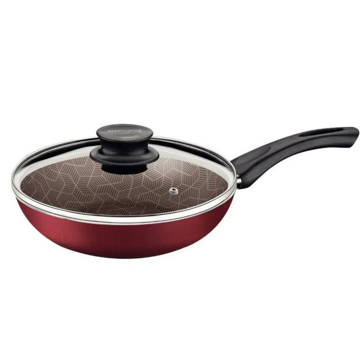 Frigideira Funda Tramontina Paris em Alum&iacute;nio com Revestimento Interno e Externo em Antiaderente Starflon Max Vermelho com Tampa de Vidro 26 cm 2,9 L