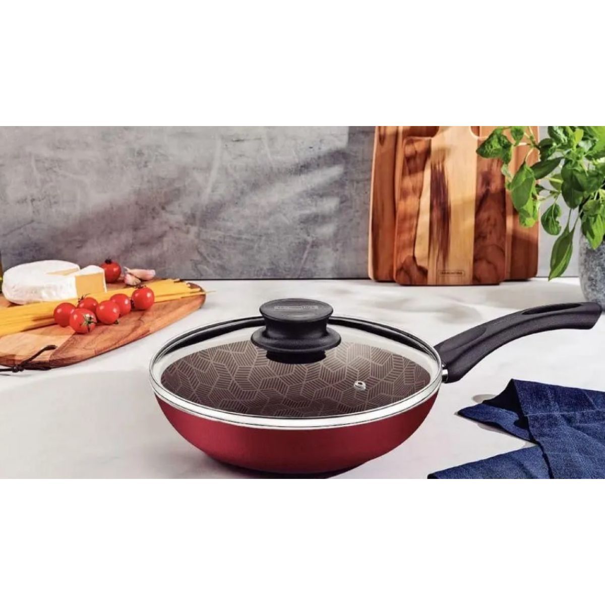Frigideira Funda Tramontina Paris em Alum&iacute;nio com Revestimento Interno e Externo em Antiaderente Starflon Max Vermelho com Tampa de Vidro 26 cm 2,9 L