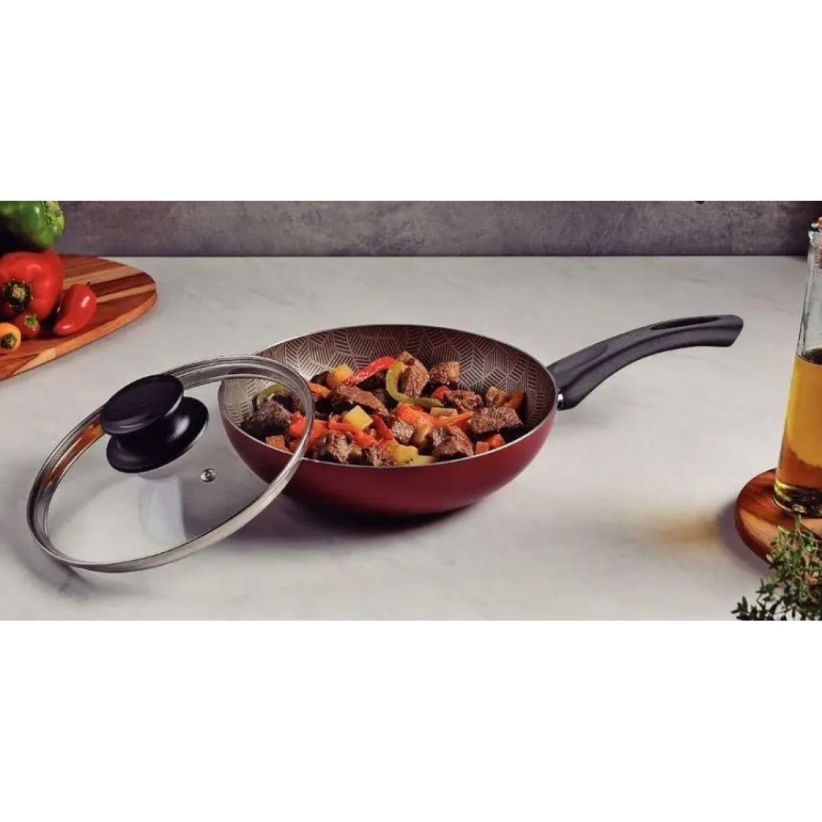 Frigideira Funda Tramontina Paris em Alum&iacute;nio com Revestimento Interno e Externo em Antiaderente Starflon Max Vermelho com Tampa de Vidro 26 cm 2,9 L