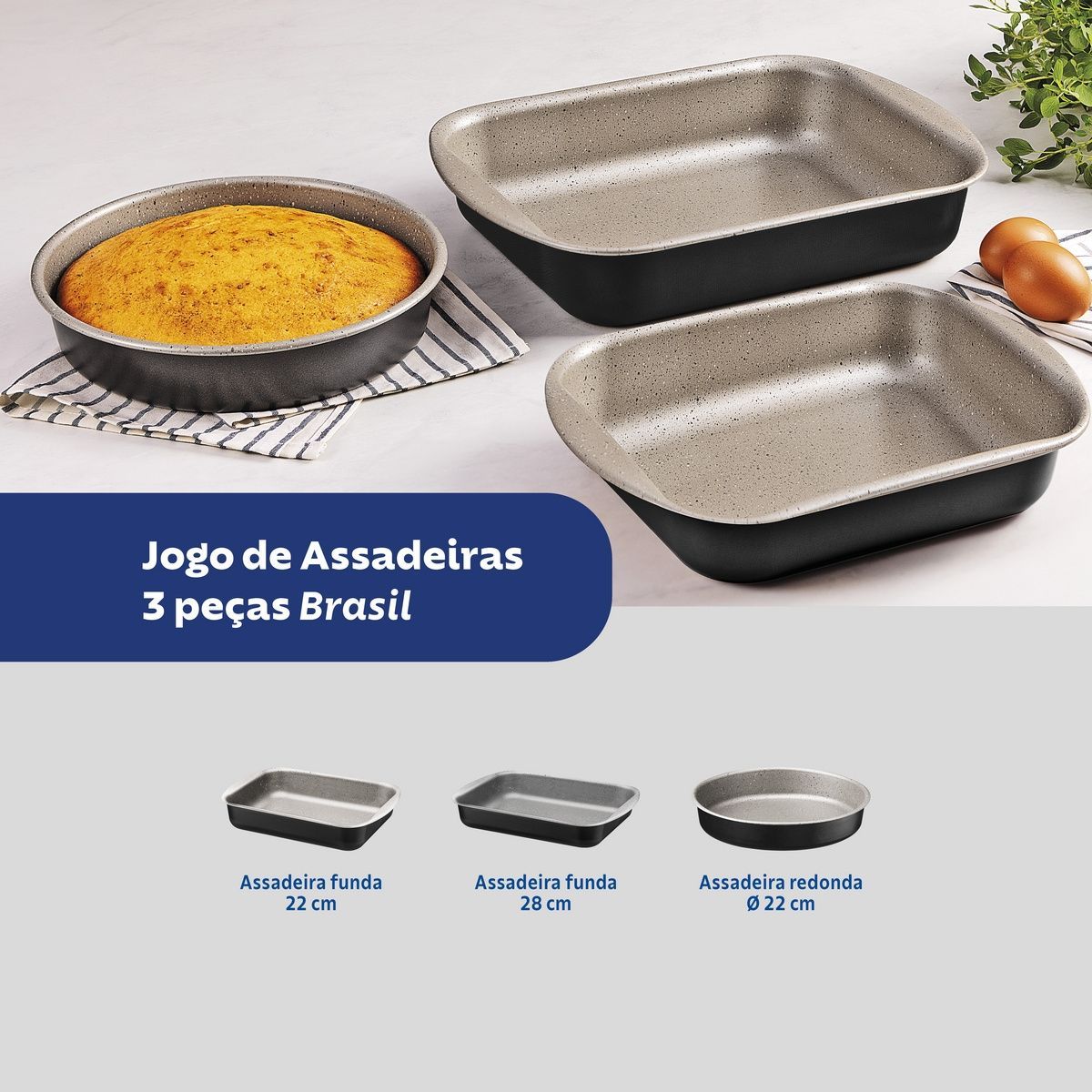 Jogo de Assadeiras Tramontina Brasil em Alum&iacute;nio com Revestimento Antiaderente Starflon Max Preto 3 Pe&ccedil;as