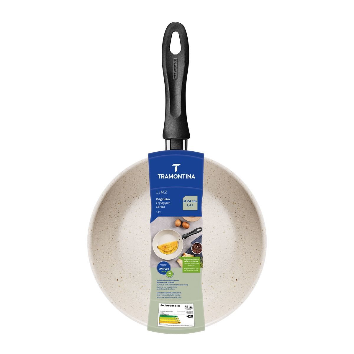 Frigideira Tramontina Linz em Alum&iacute;nio com Revestimento Interno e Externo Antiaderente Starflon Max 24 cm 1,4 L Bege
