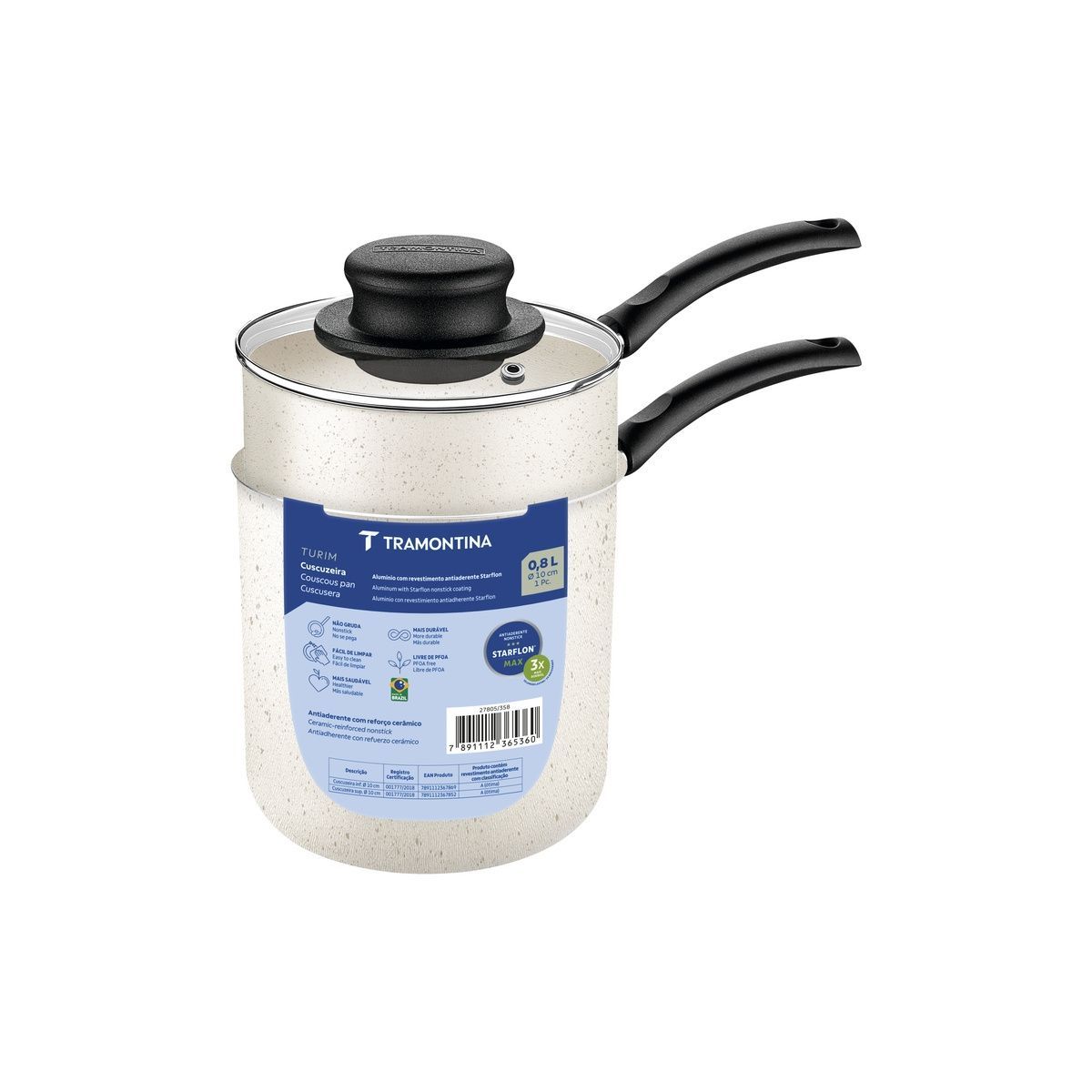 Cuscuzeira Tramontina Turim em Alum&iacute;nio com Revestimento Interno e Externo em Antiaderente Starflon Max Bege 10 cm 0,8 L
