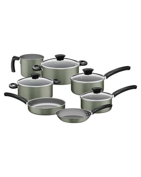 Jogo de Panelas Tramontina Michigan em Alum&iacute;nio com Revestimento Interno e Externo Antiaderente Starflon Max com Cabos e Al&ccedil;as Verde Oliva 7 Pe&ccedil;as
