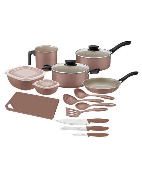Kit Cozinha Tramontina em Alum&iacute;nio com Revestimento Interno e Externo em Antiaderente Starflon Max Mocaccino 14 Pe&ccedil;as