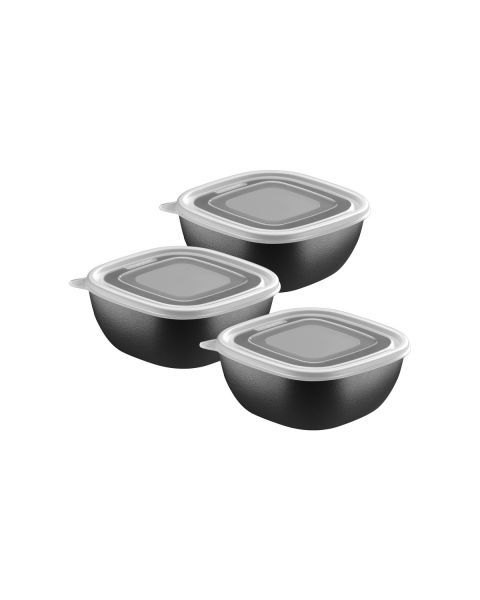 Jogo de Potes Tramontina MixColor em Polipropileno Preto com Tampa Transparente 600 ml 3 Pe&ccedil;as