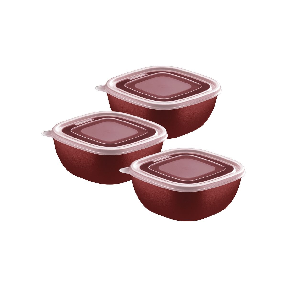 Jogo de Potes Tramontina MixColor em Polipropileno Vermelho com Tampa Transparente 600 ml 3 Pe&ccedil;as