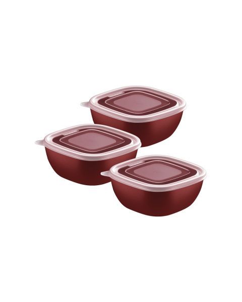 Jogo de Potes Tramontina MixColor em Polipropileno Vermelho com Tampa Transparente 600 ml 3 Pe&ccedil;as