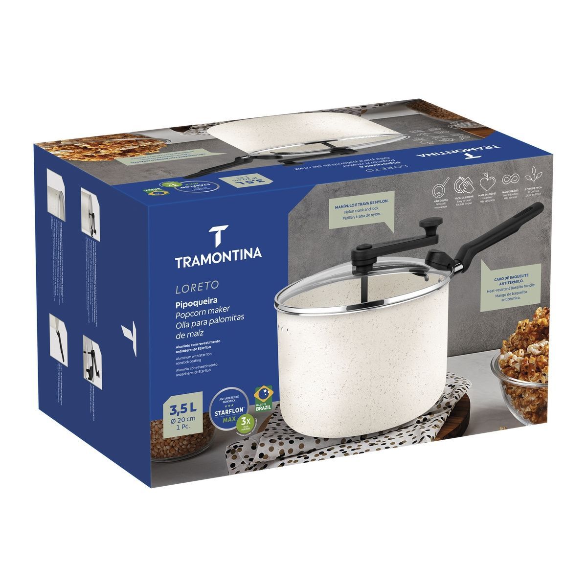 Pipoqueira Tramontina Loreto em Alum&iacute;nio com Revestimento em Antiaderente Starflon Max Bege 20 cm 3,5 L