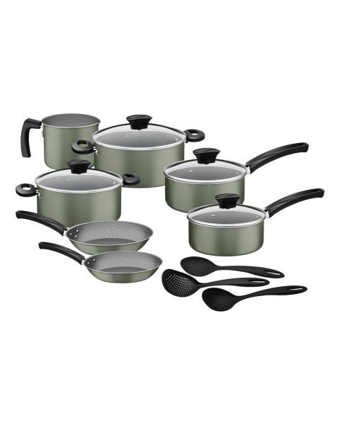 Kit Cozinha Tramontina Michigan em Alum&iacute;nio com Revestimento Interno e Externo em Antiaderente Starflon Max Verde Oliva 10 Pe&ccedil;as