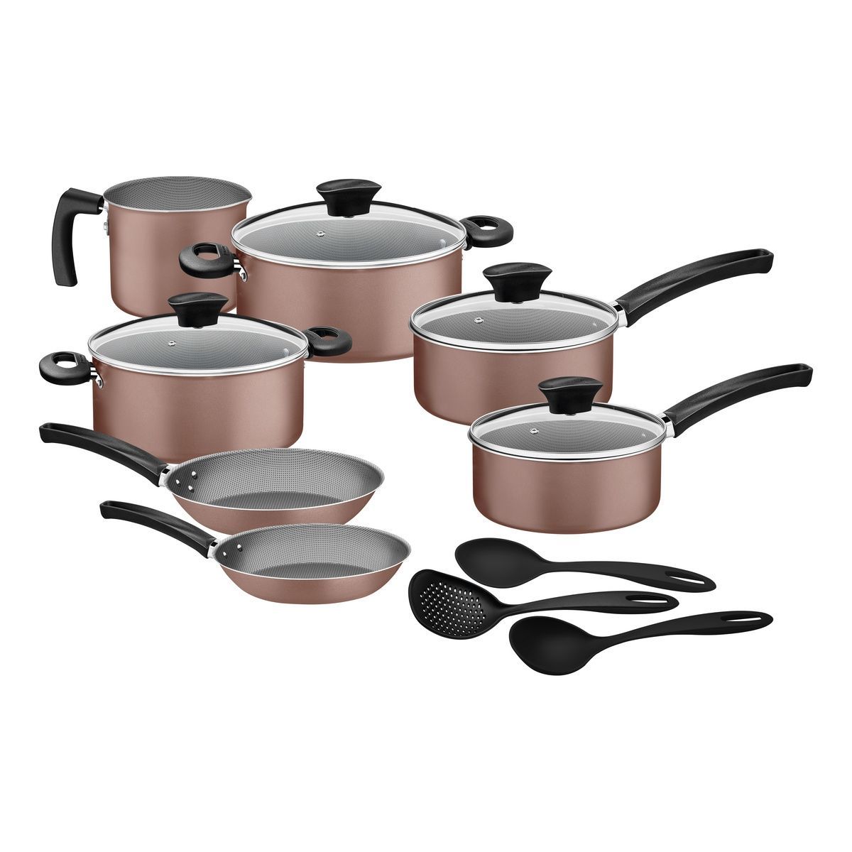 Kit Cozinha Tramontina Michigan em Alum&iacute;nio com Revestimento Interno e Externo em Antiaderente Starflon Max Siena Natural 10 Pe&ccedil;as