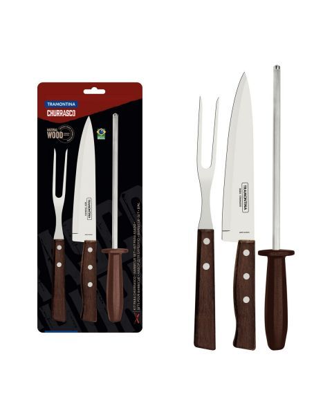 JOGO CHURRASCO INOX 3PC TRADICIONAL