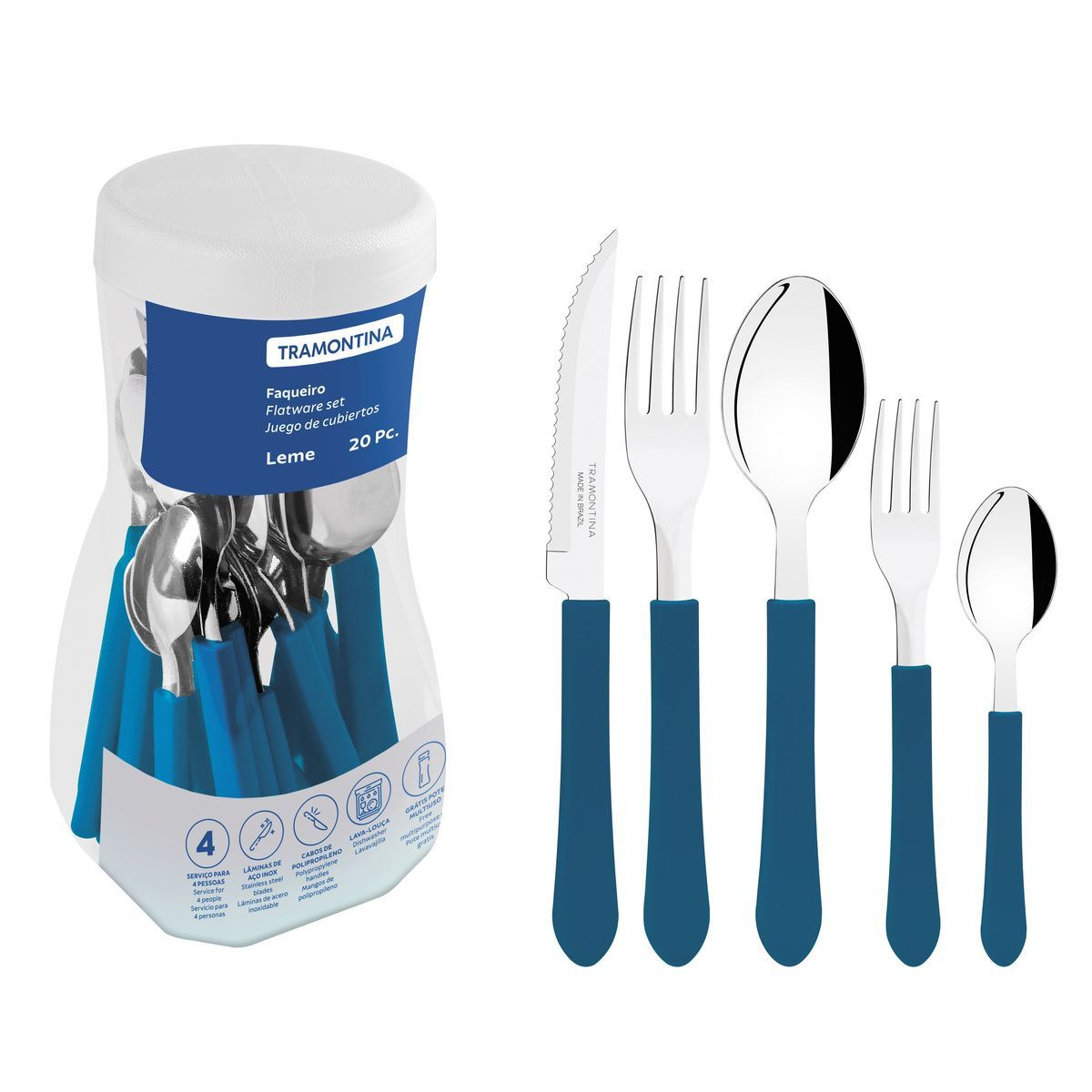 FAQUEIRO INOX 20PC LEME AZU