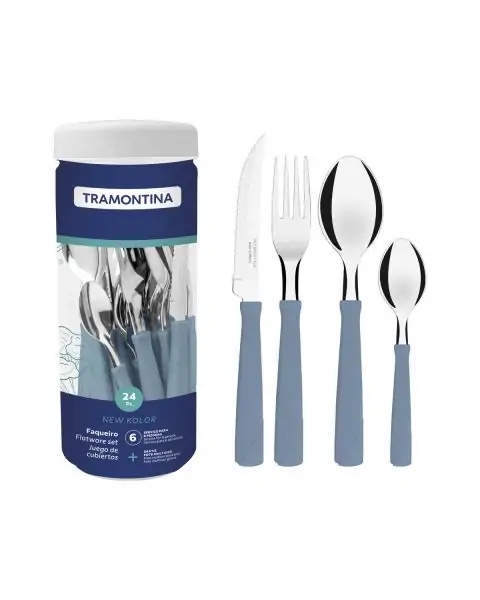 Faqueiro Tramontina New Kolor com L&acirc;minas em A&ccedil;o Inox e Cabos de Polipropileno Azul 24...