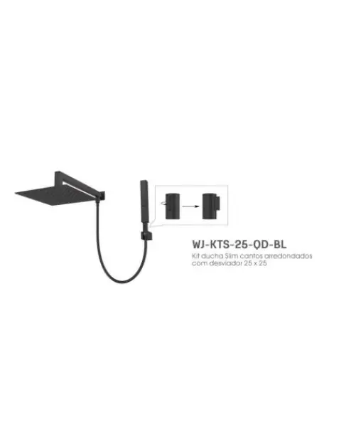Kit chuveiro parede desviador manual Quadrado 25x25 Preto